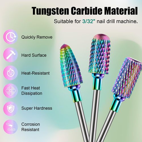 13PCS Nail Drill Bits Set, 3/32” Professional Drill Bits Nail Tech, Tungsten Carbide Ceramic Efile Nail Bits with Brush, Cuticle Remover Bits for Acrylic Gel Dip Powder Nail Manicure
