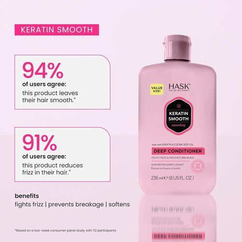 HASK Keratin Smoothing Deep Conditioner - Color Safe, Gluten Free, Sulfate & Paraben Free | 8 Fl Oz