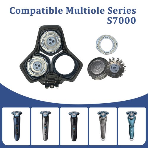 SH71 Replacement Rotary Head Fit for Philips Norelco Shaver Series 7000 and Series S5500, Metal Wheel Buckle and Upgrade 15 Precision Blades (Blue)
