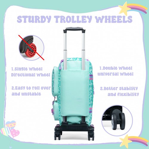 Kids Rolling Duffle Bag with Wheels for Girls - Travel Overnight Bag with Makeup and Toiletry Bag - Dance Bag for Women