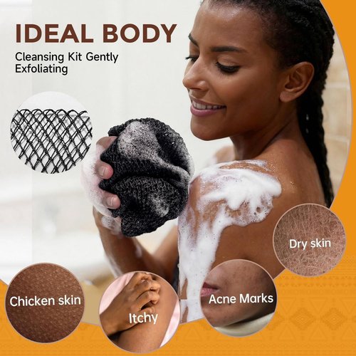 2 Pieces African Net Sponge Authentic, Durable Back Scrubber Washcloth for Shower, Exfoliating Net Sponge for All Skin, Bathing Accessories for Women (2 Pack (Black and Brown))