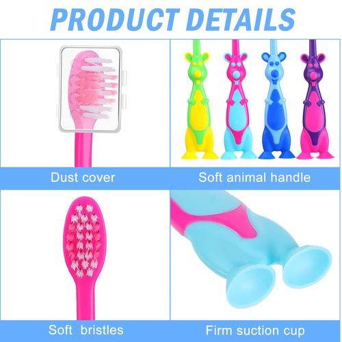 Gerrii Kids Toothbrushes Bulk Soft Lovely Little Kangaroo with Covers Suction Cup Individually Wrapped for Children Toddler Home School Camp Daycare Travel(100 Pcs)