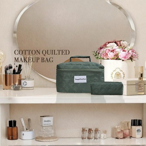 SnuggleNovaPack Water-resistant Cosmetic Bag Set,Multifunctional Travel Toiletry Organizer with 3 Pcs for Makeup, Toiletries and More (Green)
