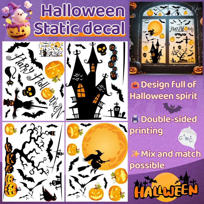 Halloween Window Stickers - Yellow - 4 Sheets Indoor & Outdoor Decals, Party Decor