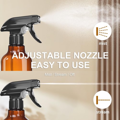 Skiennix Plastic Spray Bottles - 2-Pack 16.9 Oz | Heavy Duty Mist & Stream for Cleaning, Oils, Plants
