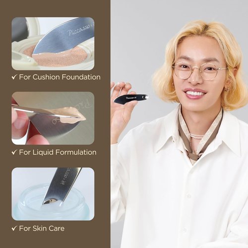 Piccasso 2-Way Makeup Spatula - Dual-Ended Stainless Steel Tool for Precise Foundation & Skin Care Application, Includes Leather Case