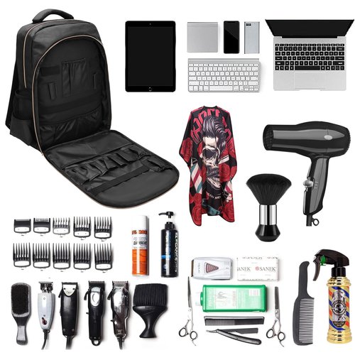 Barber Supplies Clippers Backpack for Hairdresser, with Barber Cape & Barber Brush, Large Travel Bag Zipper, Water Proof Barber Accessories of Professional Hair Cutting Tools Backpack