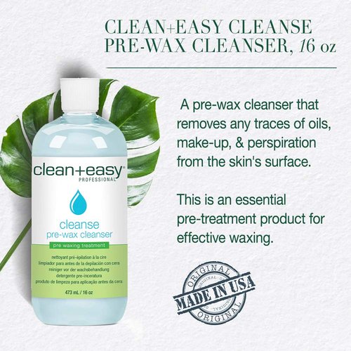 Clean + Easy Cleanse- Pre Wax Cleanser, Removes Any Traces of Oils and Make-Up Before Hair Removal, Essential Pre-Treatment for Effective Waxing, 16 Oz