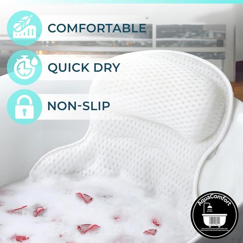 Bathtub Pillow, Luxury Bath Pillows for tub Neck, Back and Shoulder Support, Thick Padded, Ergonomic Bath Tub Pillow with 4D Air Mesh Cushions, Strong Suction Cups, Relaxing Bath Accessories Spa Gifts