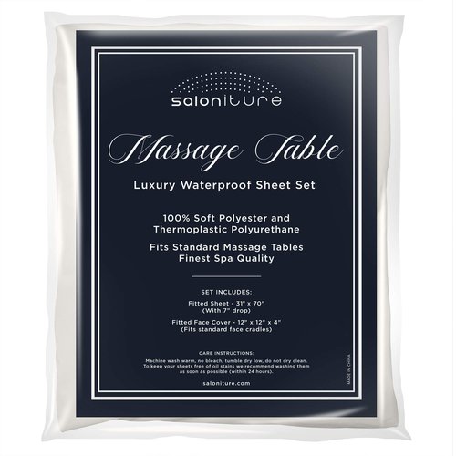 Saloniture 2-Piece Waterproof Massage Table Sheet Set - Includes Machine Washable Fitted Sheet and Face Cradle Cover - Natural
