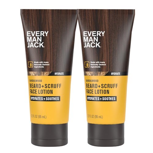 Every Man Jack Beard & Face Recovery Lotion - Moisturizes Dry Skin & Relieves Beard Itch - Light Sandalwood Scent - 3.2oz (2 Pack)