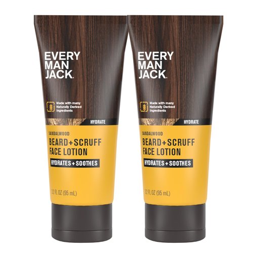 Every Man Jack Beard + Face Recovery Lotion-Moisturizes Relieves Dry Skin and Beard Itch - Light Sandalwood Scent-Made w/Naturally Derived Ingredients like Coconut Oil, and Witch Hazel-3.2oz(2 pack)