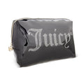 Juicy Couture Black Makeup Bag Cosmetics Organizer Travel Essentials Zip Top Wedge Shiny Patent Rhinestones