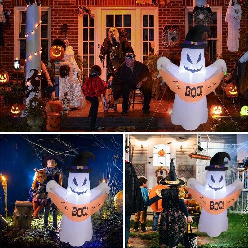 4FT Halloween Inflatable Ghost with LED Lights - Outdoor Yard Decor, Blow Up Haunted Ghost, Waterproof