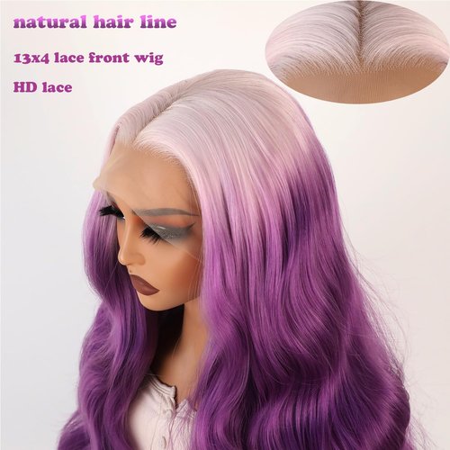 Missyvan Long Ombre Purple Lace Front Wigs for Women Body Wave 13X4 HD Lace Front Wigs Glueless 28 Inch Soft Natural Hair Line Baby Hair Heat