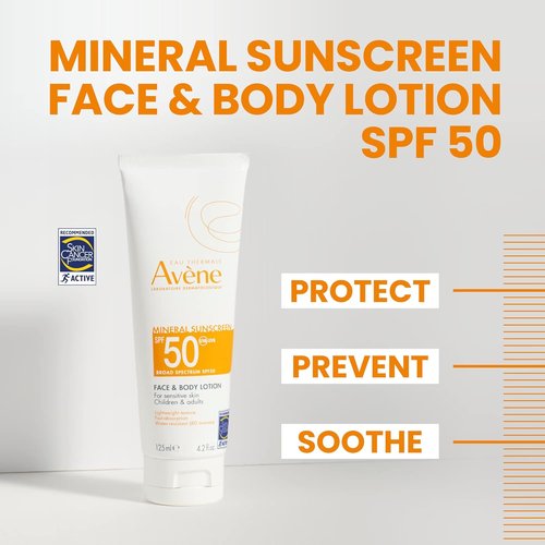 Avène Sheer Mineral Sunscreen - Broad Spectrum SPF 50 Face & Body Lotion | 4.23 Fl Oz