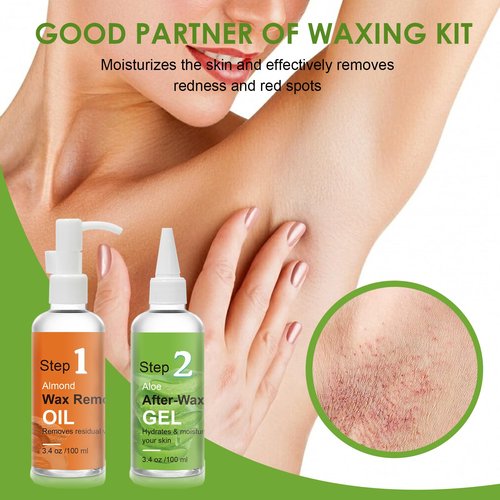 After Waxing Skin Care Kit, Almond Oil For Remove Wax Residue, Post Wax Cooling Aloe Vera Gel For Calm and Soothing Skin, 2 Bottles Hair Removal Waxing Kit for Women 3.9oz/100ml
