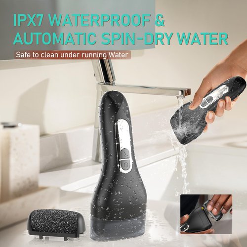 Electric Callus Remover for Feet - with Larger Grinding Head, Portable Pedicure Kit Foot File Callus Remover, Rechargeable Waterproof Foot File for Foot Care Deadskin Remover LCD Display-Black