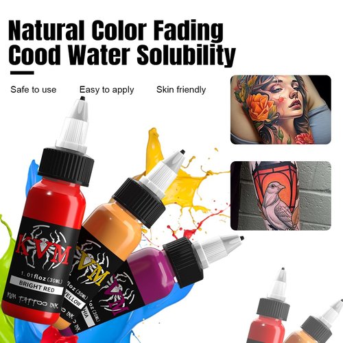 KVM Tattoo Ink Set 14 Pcs Colors 1oz (30ml) Tattoo Supply Indoor Tattoo Studio Renowned for its Smooth Flow Characteristics