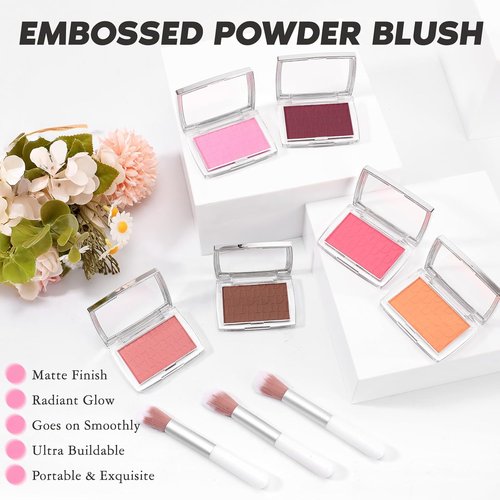Pink Blush | Matte Powder Blush for Cheeks - Silky Lightweight Formula with Brush, 001#