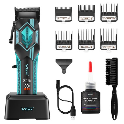 VGR 119 Professional Cordless Hair Clippers for Men, Rechargeable Barber Clippers with Base, Lithium-ion Battery Hair Cutting Machine with BLDC Motor and Ceramic Blades for Home and Barber, Green