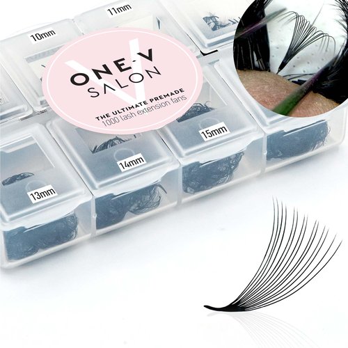 One V Salon, 1000 Loose Professional Use Premade Fans Eyelash Extensions, C Curl Volume Lashes, 10D 20D 14D-0.05 Thickness, 9-16mm Fluffy Handmade Fan Mixed Tray