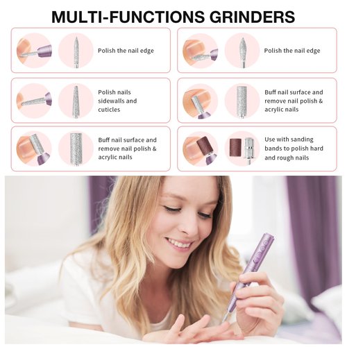 Nail Drill, Cordless Electric Nail Drill Machine for Acrylic Nail, Rechargeable Portable with Max 20000 RPM, 12 in 1 Kit Electric Nail File Efile Present for Beginner and Professional (Pink)