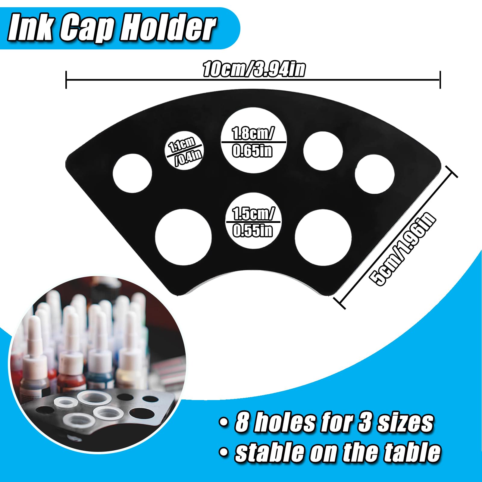 YONGDA 300pcs Disposable Tattoo Ink Cups (8mm/11mm/15mm) + 2 Black Ink Caps Holders + 100 Black Nitrile Gloves, Complete Tattoo Supplies Kit for Artists & Studio