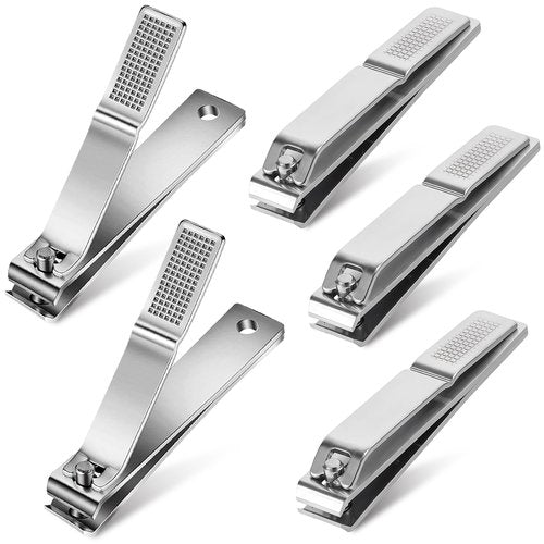 AVERZELLA 5-Pack Large Toenail Clippers Straight Edge, 3.15 inch Long Handled Non-Slip Toenail Clippers for Seniors Adults, Stainless Steel Big Toe Nail Clippers Bulk Set for Men Women (Silver)