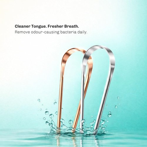 BENTODENT Stainless Steel Tongue Scraper - 2-Pack in Silver & Rose Gold | Travel Case Included, Reduces Bad Breath
