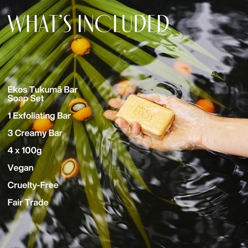 Natura Ekos Tukumã Exfoliating & Creamy Bar Soap Set - 4 Pack with 100% Pure Plant Oils - Vegan Skin Care