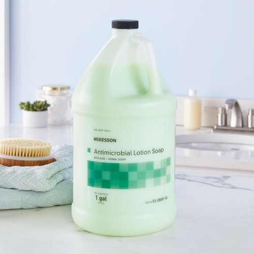 McKesson Antimicrobial Lotion Hand Soap with Aloe, 1 Gallon Refill Bottle [Pack of 1] - Herbal Scent, Keeps Hands Clean and Moisturized, Medical-Grade Soap