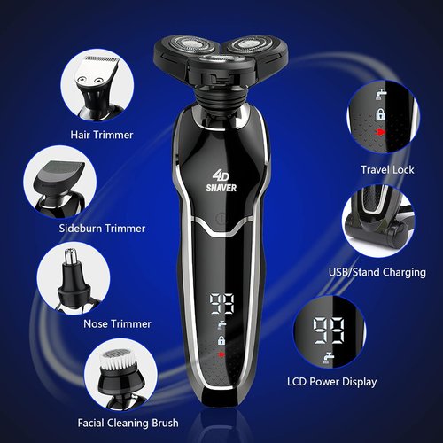 BestMal 5-in-1 Electric Shaver Razor for Men - Waterproof, Rechargeable with Nose Trimmer & Face Brush