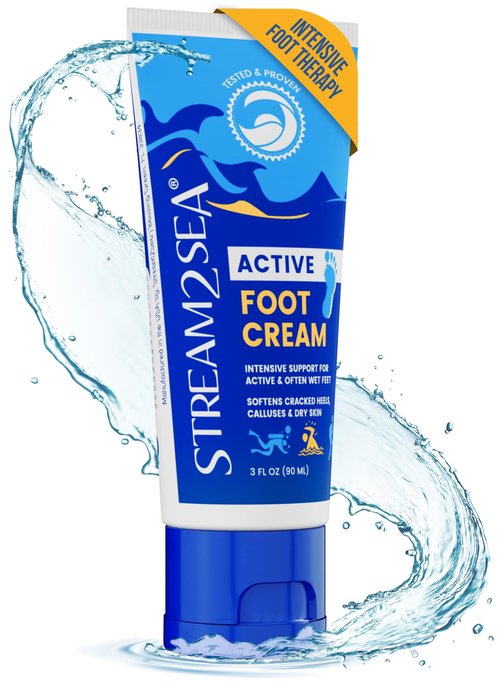 STREAM 2 SEA Active Foot Cream, Intensive Support for Active & Often Wet Feet - Softens Cracked Heels, Calluses & Dry Skin, Enriched with Neem and Tea Tree, Fast-absorbing and Non-greasy - 3 Fl oz