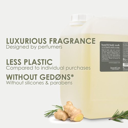 Jean & Len Hand & Body Wash - Rosemary & Ginger Scent | Cleans & Nourishes Skin, 169.07 Fl. Oz.