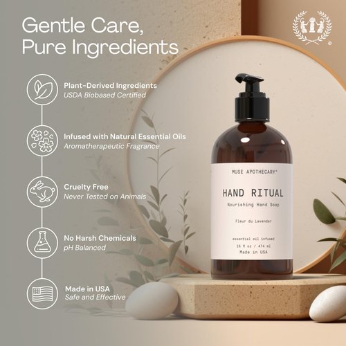 Muse Apothecary Hand Ritual - Aromatic and Nourishing Hand Soap, Infused with Natural Aromatherapy Essential Oils - USDA Certified Biobased - 16 oz, Coconut + Sandalwood, 3 Pack