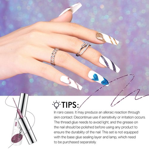 Morovan Gel Liner Nail Polish Set - 12 Popular Glitter Colors: Silver, Brown, Purple, Red - Art Liner for French Tip & Swirl Design