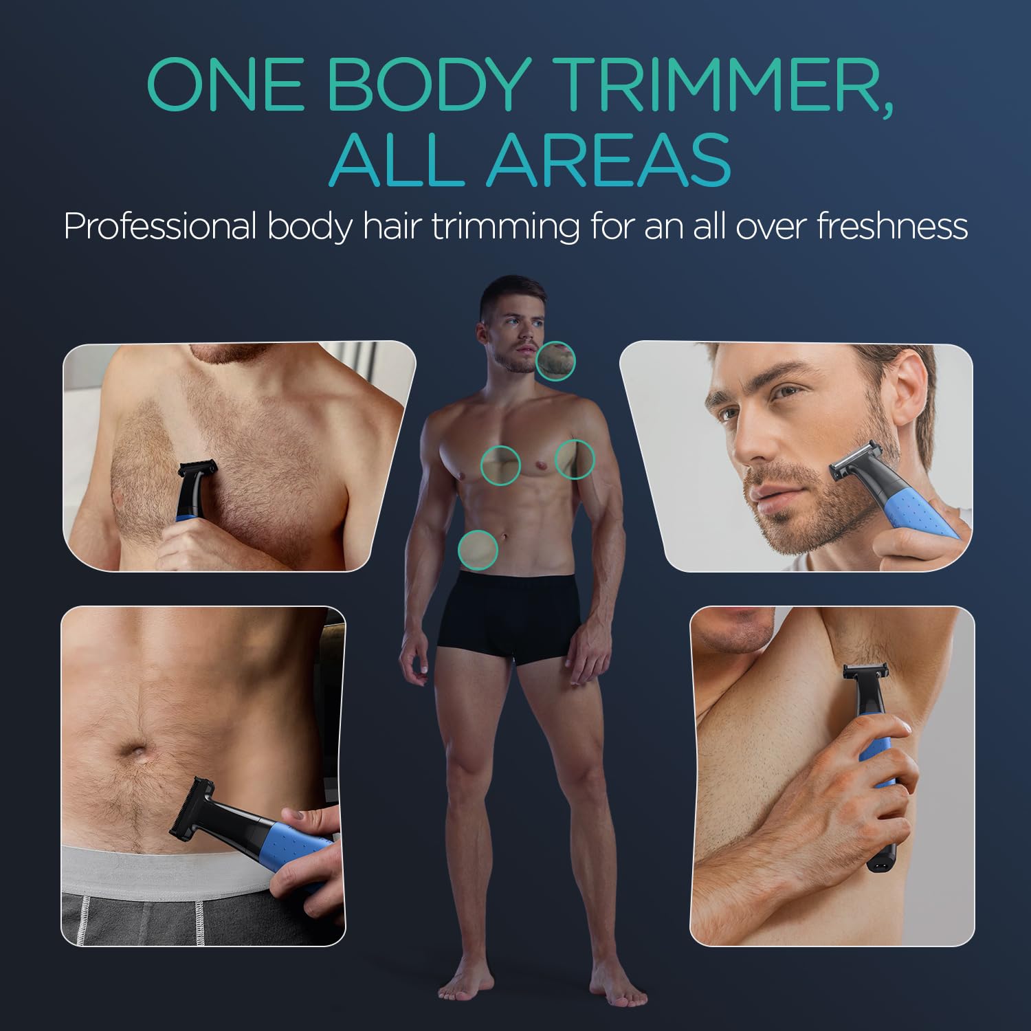VOYOR Beard Trimmer for Men - All-in-One Electric Razor with Adjustable Length Combs | Cordless Wet/Dry Grooming Kit (Blue)