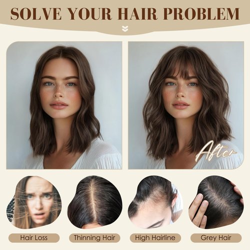 S-noilite Human Hair Topper with Bangs 360°3D Cover Toppers Hairpieces for Women Bangs Hair Clip Mocha Brown 12inch