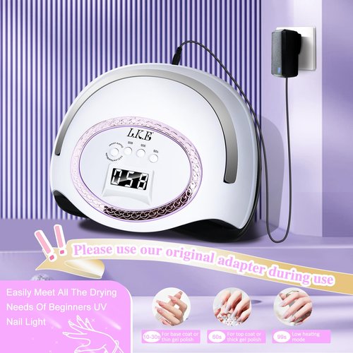 LKE UV Nail Lamp, 72W LED Nail Lamp Nail Dryer Light for Nails with 3 Timer Setting & LCD Touch Display Screen for Home and Salon Use (C-White) (2)