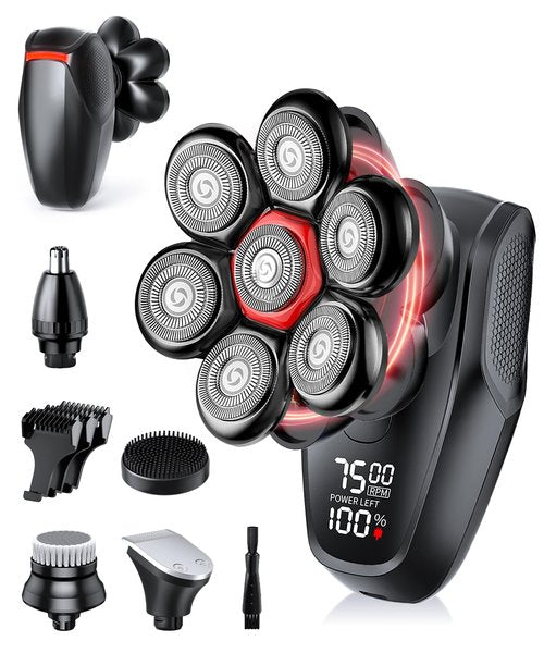 MALEGEBAZ Head Shavers for Bald Men: IPX8 Waterproof Electric Razor with 7D Flex Heads, LED Display, USB-C Fast Charging, Travel Lock & 5 Precision Attachments, Valentines Day Gifts for him, Black
