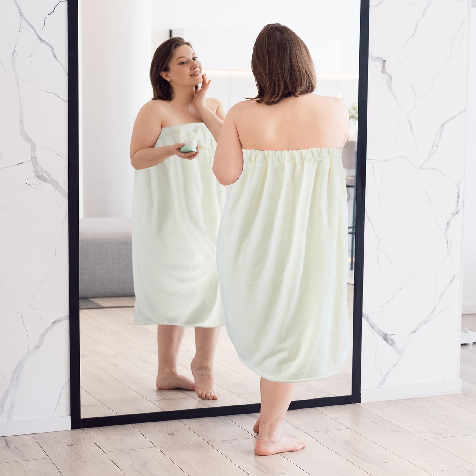 Xtinmee 2 Sets Womens Wrap Towel with Hair Towel Bath Towel Wrap Shower Dress Towel Spa Wraps for Women's Bathrobe (White, Plus Size)