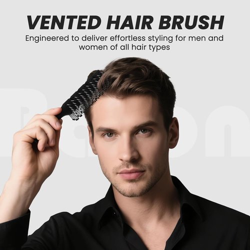 Balon Hair Brush - Speed Dry Vent Brush for Pain-Free Detangling | Ideal for All Hair Types (Black)