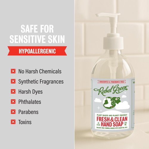 Rebel Green Fresh & Clean Hand Soap - Natural Liquid Hand Soap for Bathroom & Kitchen - Unscented, 12 Fl oz, Pack of 2