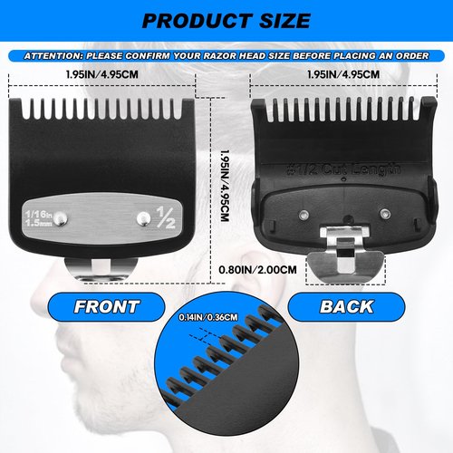 2 Pack Replacement for Wahl Clipper Guards Set Compatible with wahl 1/2 clipper guards,Metal Guide Comb Attachment 1/16" (1.5 mm), for Barbers and Stylists,Black ﻿