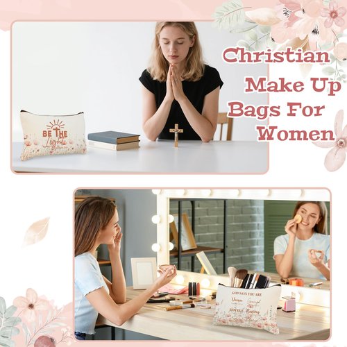 24 Pcs Christian Floral Makeup Bags Bulk for Women Bible Verse Cosmetic Bags with Zipper Inspirational Wildflower Canvas Travel Pouch Christian Gifts for Motivational Cosmetics Organizer Supplies