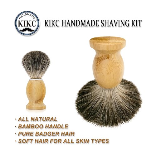 KIKC Pure Badger Shaving Brush - Handcrafted Bamboo Handle for Comfortable Wet Shaving | Perfect Gift for Bearded Men