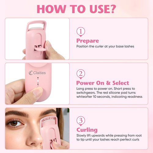 Heated Eyelash Curler - 10s Heat, 3s Curl, Mini Burn-Proof Design with Heat Sensitive Silicone Pad, 24H Hold to Style Natural Eyelashes Dual-Temp Control & Type-C Recharge
