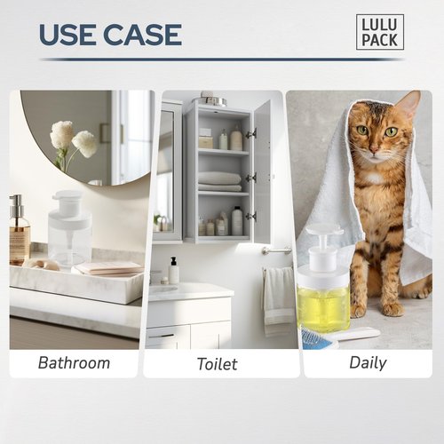 Lulupack Pump Bottle Dispenser for Soap - 8 oz Plastic Empty Container for Shampoo and Conditioner - Refillable Lotion Jar for Shower and Hand Soap - Wide Mouth Wash Bottle for Bathroom 250ml Clear