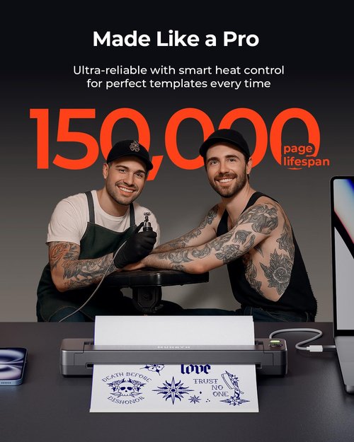 MUNBYN Tattoo Stencil Printer ITP06, 300DPI Wireless Thermal Tattoo Printer with 20 Transfer Papers, Tattoo Printers Compatible with Smartphone & PC for Tattoo Artists & Beginners
